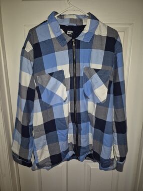 Lands' End Men's Blue Plaid Lightweight Shirt Jacket